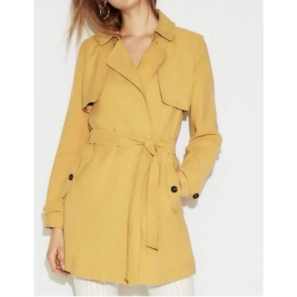 express New women's Solid mustard yellow Rayon trench coat Jacket Xs $128